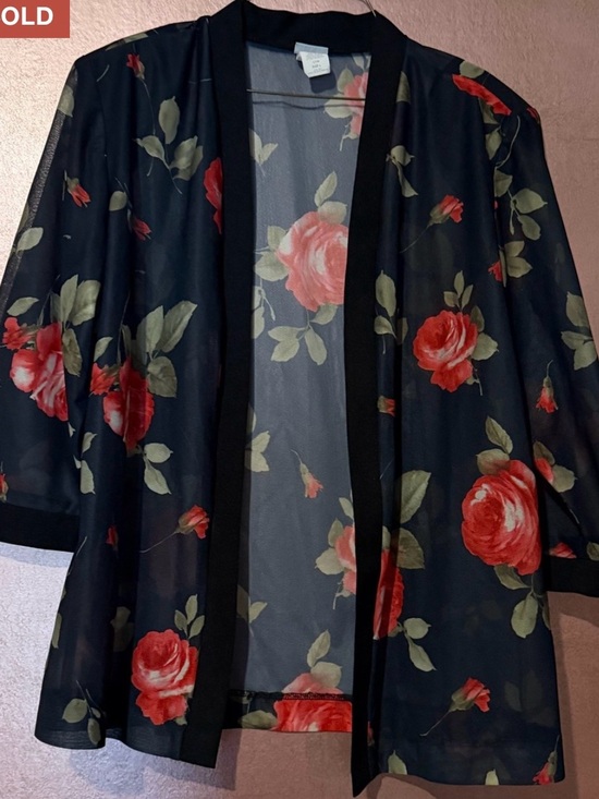 Haband Other - Haband Black Sheer Floral Kimono with Red Roses